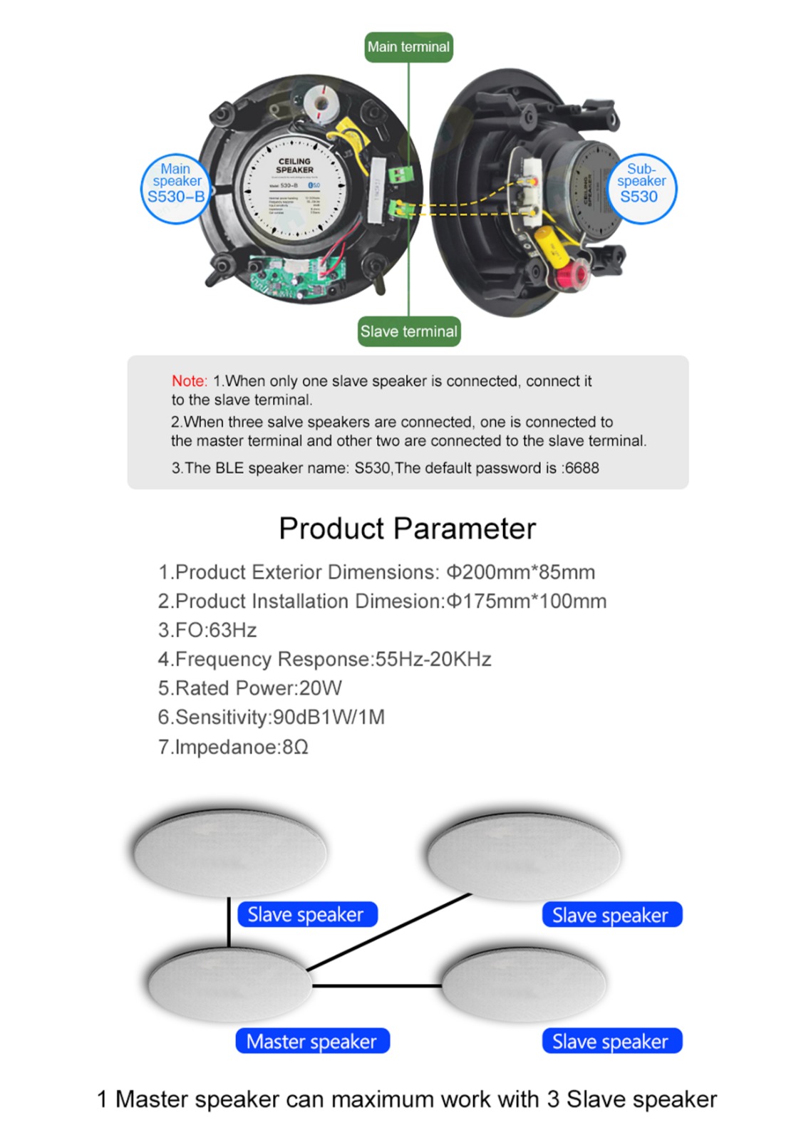 Master and slave ceiling speaker system